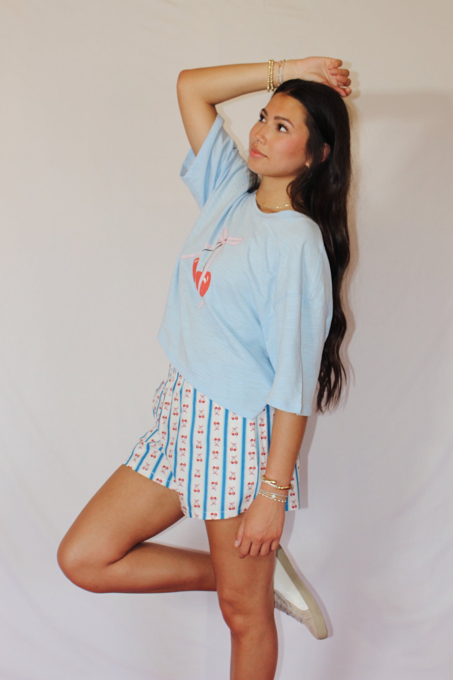 Blue & White Cherry/Bow Shorts