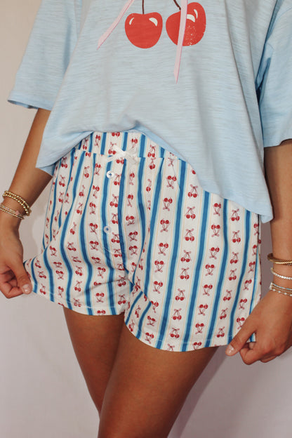 Blue & White Cherry/Bow Shorts